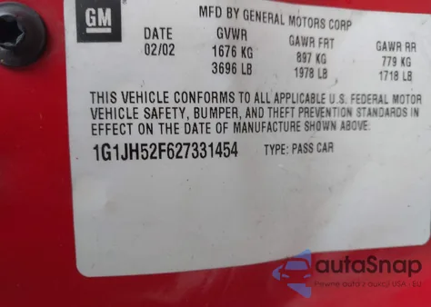 2002 Chevrolet Cavalier Z24 from USA, damaged, VIN 1G1JH52F627331454